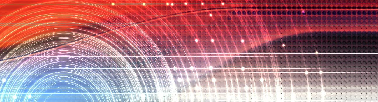 Abstract background with colorful concentric rings and dotted patterns in red, orange, blue, and white tones.